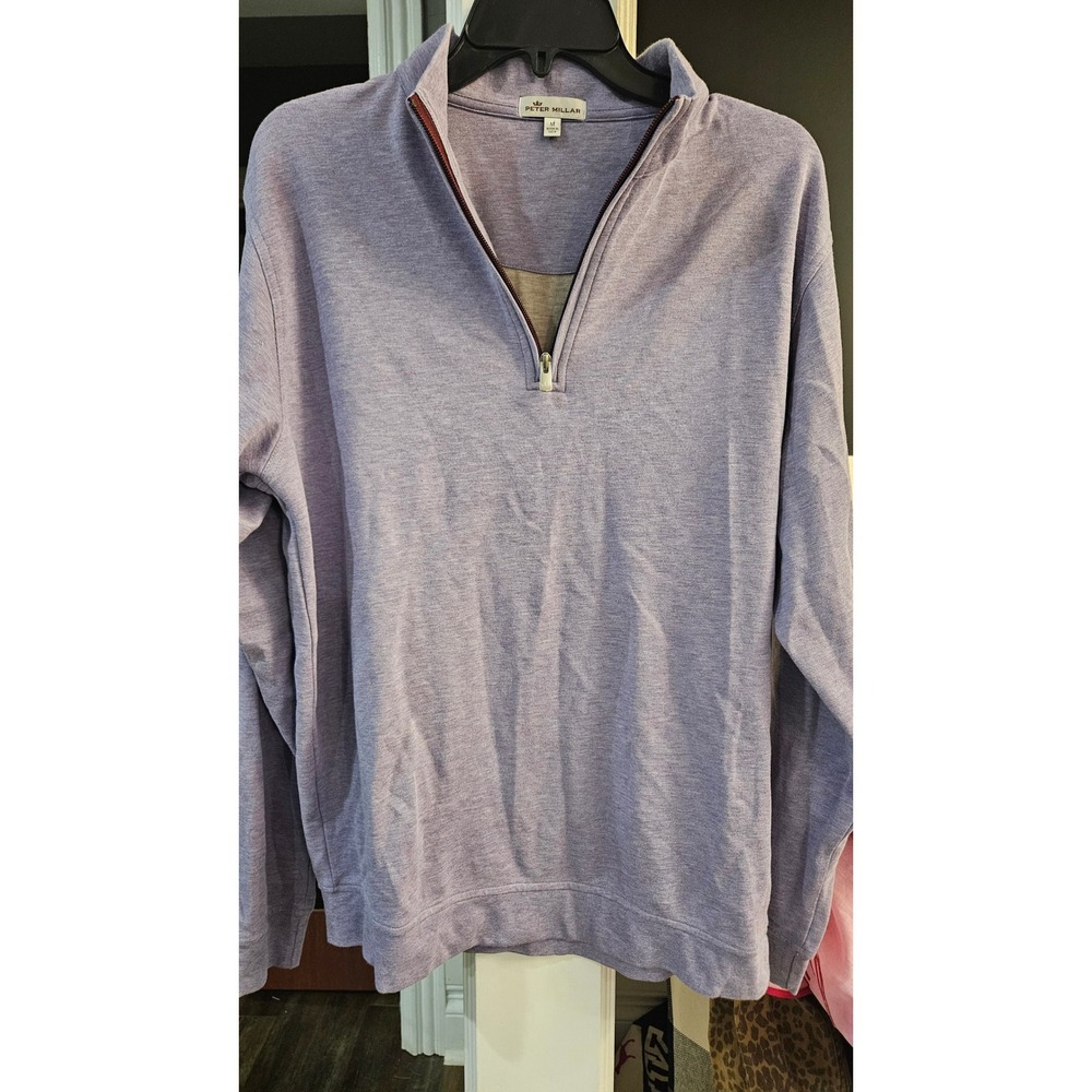 Peter Millar Mens Crown Comfort Quarter-Zip Pullover in Lavender Pima Cotton M
